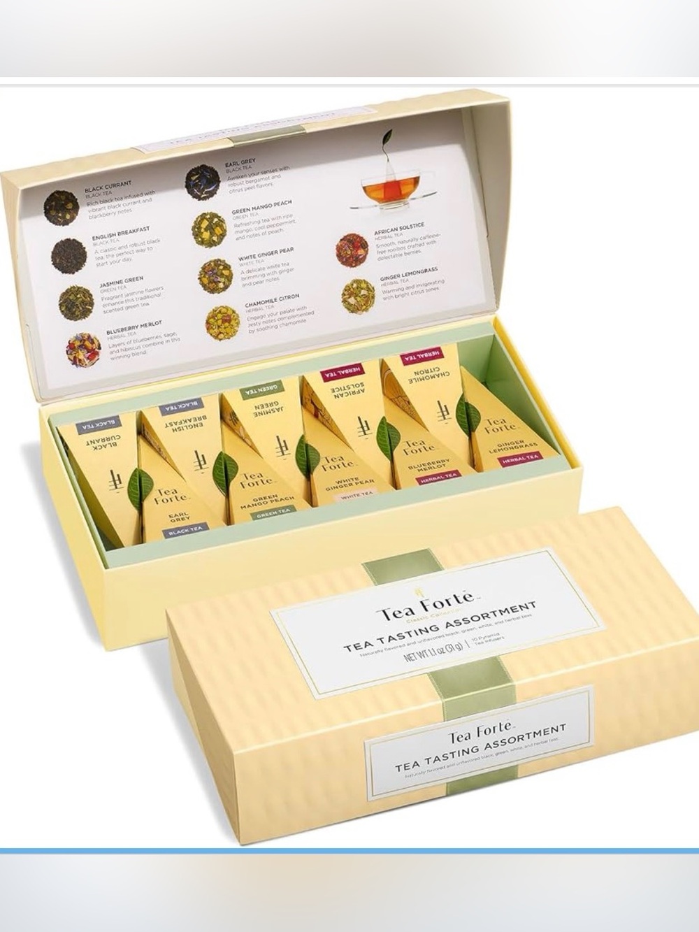 Tea Forte Tea Tasting Sampler, 10 Pyramid Infuser Bags, Premium Tea Gift Set